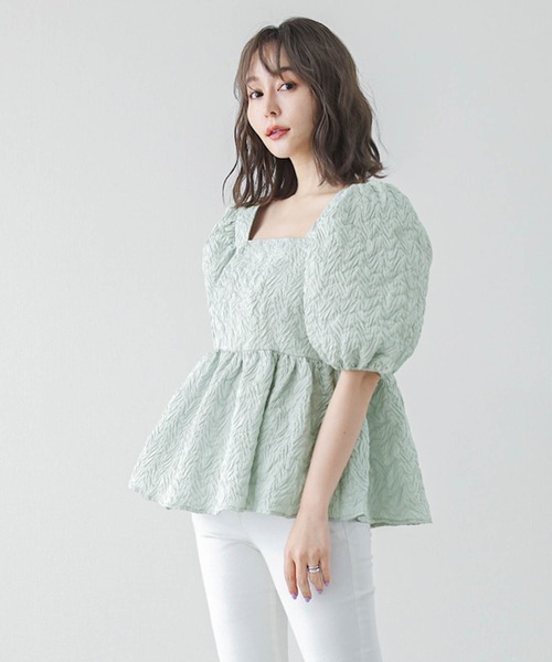 SUGAR BISKET（シュガービスケット）の「パフスリーブペプラムブラウス（シャツ/ブラウス・レディース・ホワイト/ネイビー/イエロー/ミント/グレイッシュベージュ・M/L）」の11枚目の写真