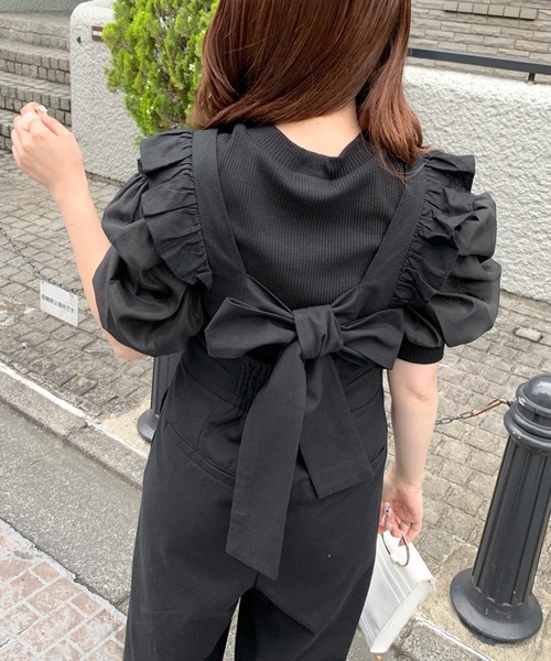 OLIVE des OLIVE（オリーブデオリーブ）の「フリルサロペット（サロペット/オーバーオール・レディース・ブラック/ベージュ/ワンウォッシュ・FREE）」の20枚目の写真