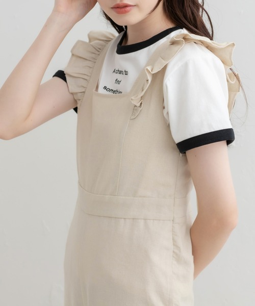 OLIVE des OLIVE（オリーブデオリーブ）の「フリルサロペット（サロペット/オーバーオール・レディース・ブラック/ベージュ/ワンウォッシュ・FREE）」の9枚目の写真