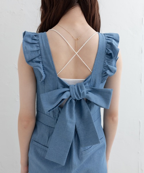 OLIVE des OLIVE（オリーブデオリーブ）の「フリルサロペット（サロペット/オーバーオール・レディース・ブラック/ベージュ/ワンウォッシュ・FREE）」の7枚目の写真