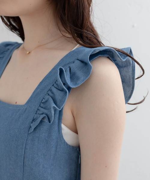 OLIVE des OLIVE（オリーブデオリーブ）の「フリルサロペット（サロペット/オーバーオール・レディース・ブラック/ベージュ/ワンウォッシュ・FREE）」の11枚目の写真