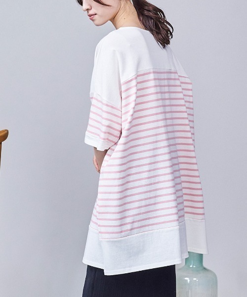 LUPILIEN(ルピリアン)の「ボーダー 切替バスクTシャツ(Tシャツ/カットソー・レディース・ブラック/ピンク/イエロー/グリーン・FREE)」の4枚目の写真