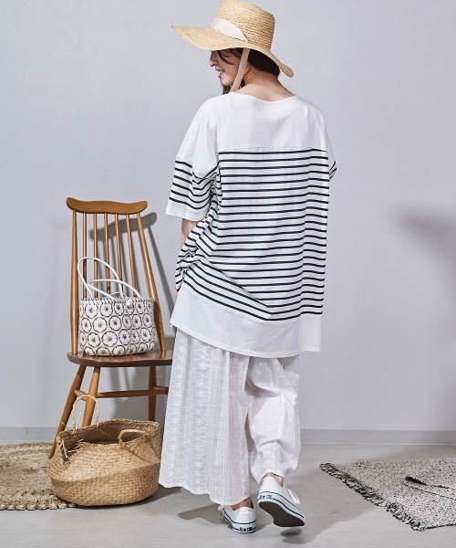 LUPILIEN(ルピリアン)の「ボーダー 切替バスクTシャツ(Tシャツ/カットソー・レディース・ブラック/ピンク/イエロー/グリーン・FREE)」の7枚目の写真