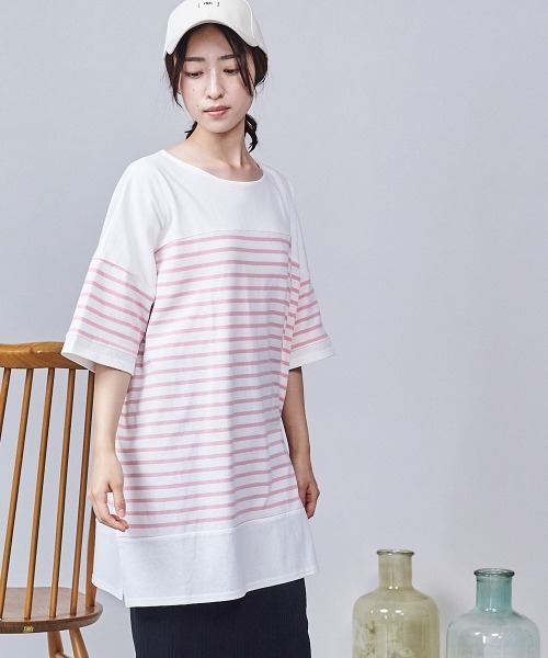 LUPILIEN(ルピリアン)の「ボーダー 切替バスクTシャツ(Tシャツ/カットソー・レディース・ブラック/ピンク/イエロー/グリーン・FREE)」の8枚目の写真