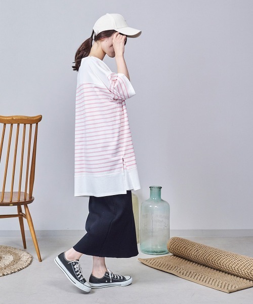 LUPILIEN(ルピリアン)の「ボーダー 切替バスクTシャツ(Tシャツ/カットソー・レディース・ブラック/ピンク/イエロー/グリーン・FREE)」の10枚目の写真
