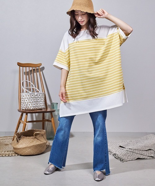 LUPILIEN(ルピリアン)の「ボーダー 切替バスクTシャツ(Tシャツ/カットソー・レディース・ブラック/ピンク/イエロー/グリーン・FREE)」の15枚目の写真