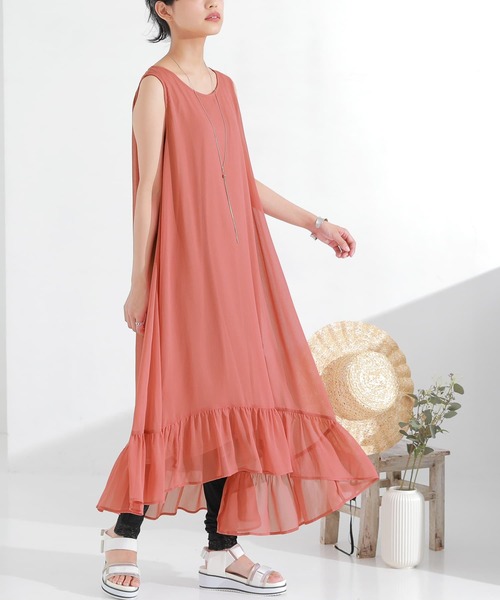 osharewalker(オシャレウォーカー)の「『アシメティアード楊柳シアーワンピース』(ワンピース・レディース・ブラック/オレンジ/ミント・1/2)」の1枚目の写真