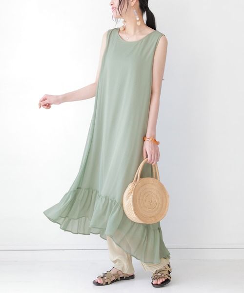 osharewalker(オシャレウォーカー)の「『アシメティアード楊柳シアーワンピース』(ワンピース・レディース・ブラック/オレンジ/ミント・1/2)」の3枚目の写真