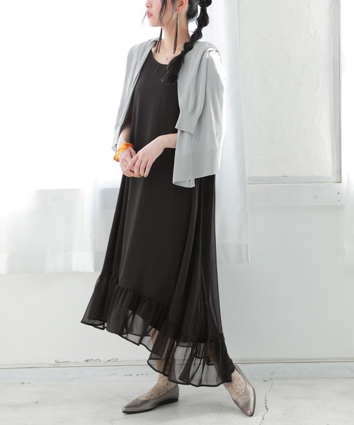 osharewalker(オシャレウォーカー)の「『アシメティアード楊柳シアーワンピース』(ワンピース・レディース・ブラック/オレンジ/ミント・1/2)」の2枚目の写真