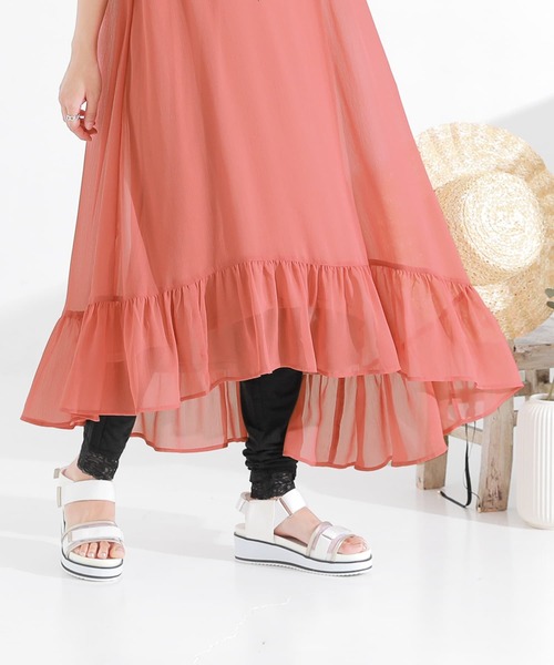 osharewalker(オシャレウォーカー)の「『アシメティアード楊柳シアーワンピース』(ワンピース・レディース・ブラック/オレンジ/ミント・1/2)」の20枚目の写真