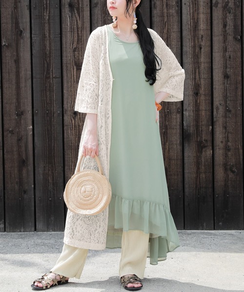 osharewalker(オシャレウォーカー)の「『アシメティアード楊柳シアーワンピース』(ワンピース・レディース・ブラック/オレンジ/ミント・1/2)」の7枚目の写真