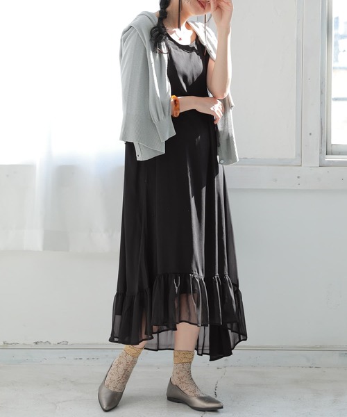 osharewalker(オシャレウォーカー)の「『アシメティアード楊柳シアーワンピース』(ワンピース・レディース・ブラック/オレンジ/ミント・1/2)」の14枚目の写真