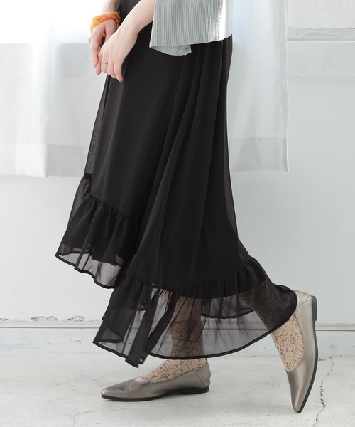 osharewalker(オシャレウォーカー)の「『アシメティアード楊柳シアーワンピース』(ワンピース・レディース・ブラック/オレンジ/ミント・1/2)」の11枚目の写真