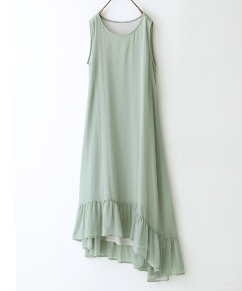 osharewalker(オシャレウォーカー)の「『アシメティアード楊柳シアーワンピース』(ワンピース・レディース・ブラック/オレンジ/ミント・1/2)」の19枚目の写真