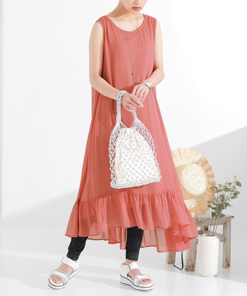 osharewalker(オシャレウォーカー)の「『アシメティアード楊柳シアーワンピース』(ワンピース・レディース・ブラック/オレンジ/ミント・1/2)」の16枚目の写真