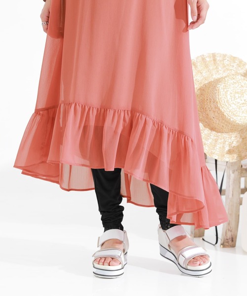 osharewalker(オシャレウォーカー)の「『アシメティアード楊柳シアーワンピース』(ワンピース・レディース・ブラック/オレンジ/ミント・1/2)」の4枚目の写真