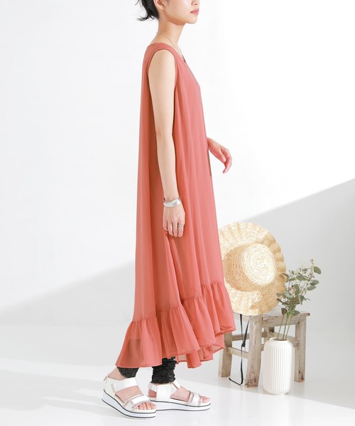 osharewalker(オシャレウォーカー)の「『アシメティアード楊柳シアーワンピース』(ワンピース・レディース・ブラック/オレンジ/ミント・1/2)」の13枚目の写真