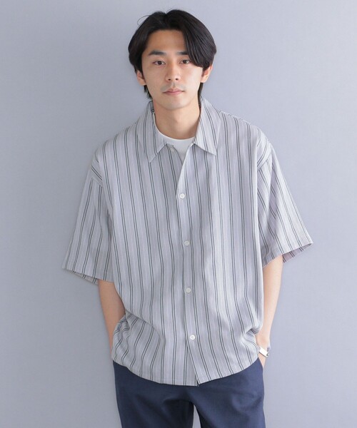 SHIPS（シップス）の「*SHIPS: 楊柳 ストライプ リラックスフィット ショートスリーブ シャツ（シャツ/ブラウス・メンズ・ベージュ/ネイビー/グレー・SMALL/MEDIUM/LARGE）」の21枚目の写真