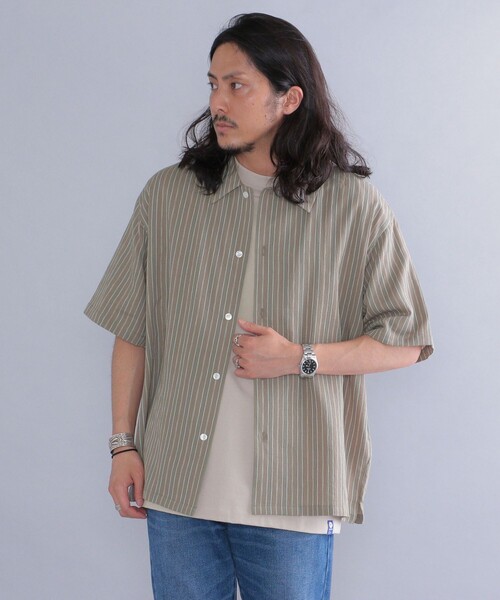 SHIPS（シップス）の「*SHIPS: 楊柳 ストライプ リラックスフィット ショートスリーブ シャツ（シャツ/ブラウス・メンズ・ベージュ/ネイビー/グレー・SMALL/MEDIUM/LARGE）」の17枚目の写真