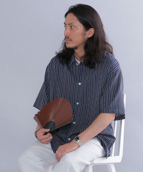 SHIPS（シップス）の「*SHIPS: 楊柳 ストライプ リラックスフィット ショートスリーブ シャツ（シャツ/ブラウス・メンズ・ベージュ/ネイビー/グレー・SMALL/MEDIUM/LARGE）」の16枚目の写真