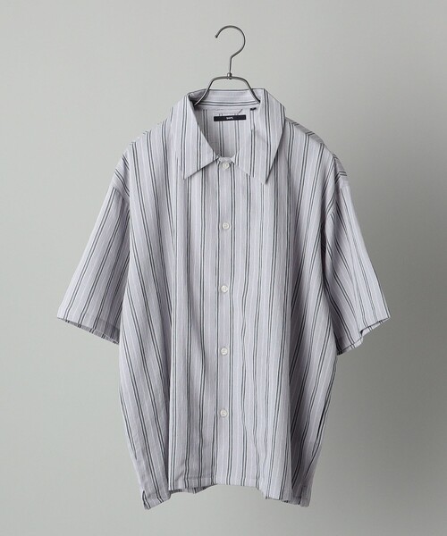 SHIPS（シップス）の「*SHIPS: 楊柳 ストライプ リラックスフィット ショートスリーブ シャツ（シャツ/ブラウス・メンズ・ベージュ/ネイビー/グレー・SMALL/MEDIUM/LARGE）」の8枚目の写真