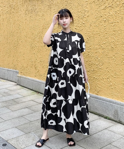 FREE STYLISTS(フリー スタイリスト)の「バンドカラーティアードシャツワンピース(シャツワンピース・レディース・ブラック/オレンジ/グリーン/ホワイト・FREE)」の15枚目の写真