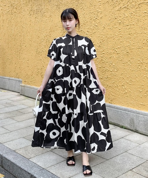 FREE STYLISTS(フリー スタイリスト)の「バンドカラーティアードシャツワンピース(シャツワンピース・レディース・ブラック/オレンジ/グリーン/ホワイト・FREE)」の16枚目の写真