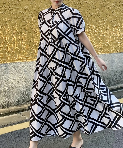 FREE STYLISTS(フリー スタイリスト)の「バンドカラーティアードシャツワンピース(シャツワンピース・レディース・ブラック/オレンジ/グリーン/ホワイト・FREE)」の10枚目の写真