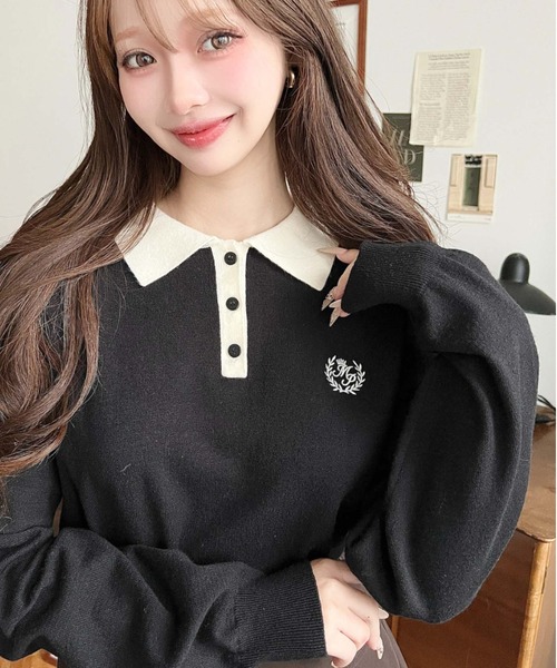 moment+（モーメントプラス）の「12G ワンポイント刺繍入り衿付き