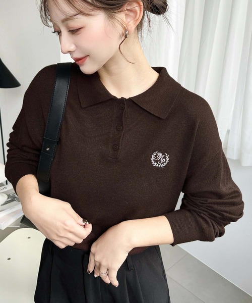 【美品】ロゴ繍 S コットンポリエステル 長袖ニットニット BTSテヒョン着用 美品 ロゴ繍サイズXSコットンポリエステル 長袖ニットニット BTS
