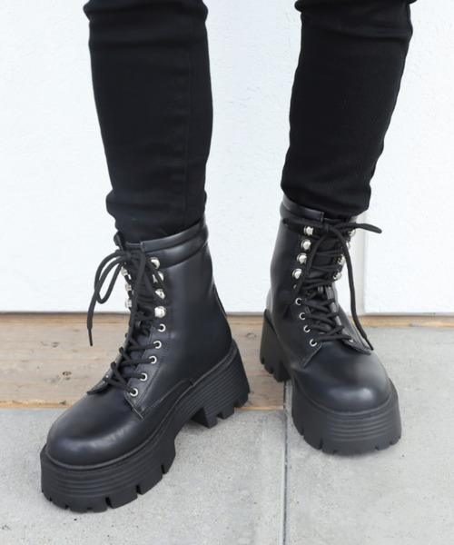 moment+（モーメントプラス）の「厚底レースアップブーツ（ブーツ・レディース・ブラック・L/M/S/LL）」の11枚目の写真
