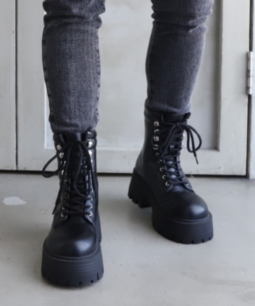 moment+（モーメントプラス）の「厚底レースアップブーツ（ブーツ・レディース・ブラック・L/M/S/LL）」の14枚目の写真
