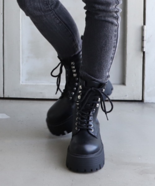 moment+（モーメントプラス）の「厚底レースアップブーツ（ブーツ・レディース・ブラック・L/M/S/LL）」の15枚目の写真