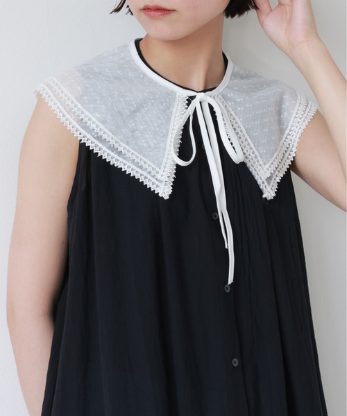 emesuelee（エメスーリー）の「バリエーションレース付け襟 刺しゅう シースルー 春夏（付け襟・レディース・ホワイト系2/ホワイト系1/ブラック系4/ブラック系3/ホワイト系3/ホワイト/ホワイト系4/ブラック/ブラック系1/ホワイト系5/ブラック系2/ホワイト系7/ブラック系5/ブラック系6/ホワイト系6/ホワイト系9/イエロー/ホワイト系8/ブラック系7・フリー）」の6枚目の写真