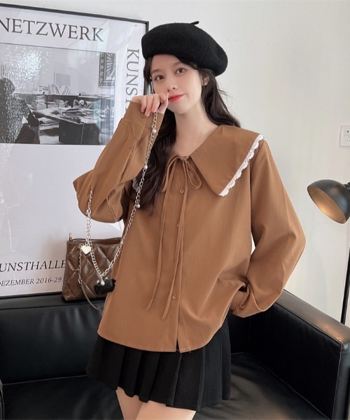 yuue' ( wear )（ユーイ）の「ビッグカラー ロングスリーブ シャツブラウス（シャツ/ブラウス・レディース・ブラウン/ホワイト/ブルー・FREE）」の20枚目の写真