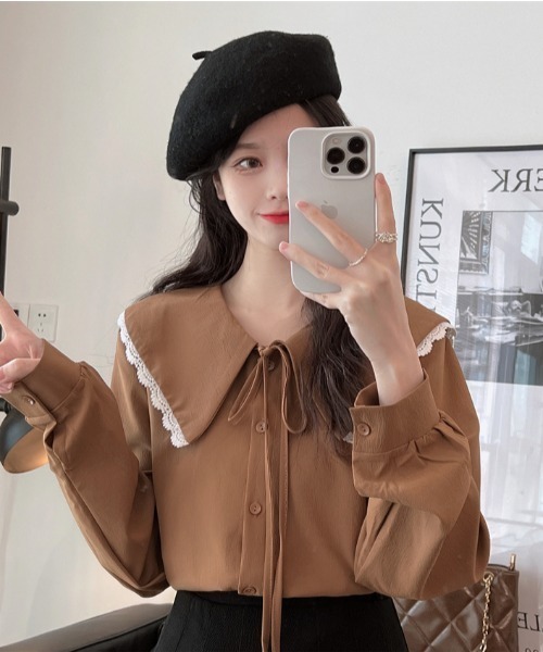 yuue' ( wear )（ユーイ）の「ビッグカラー ロングスリーブ シャツブラウス（シャツ/ブラウス・レディース・ブラウン/ホワイト/ブルー・FREE）」の21枚目の写真
