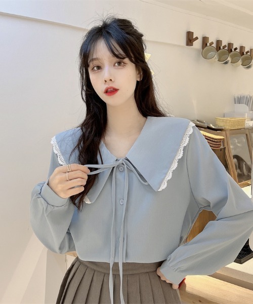 yuue' ( wear )（ユーイ）の「ビッグカラー ロングスリーブ シャツブラウス（シャツ/ブラウス・レディース・ブラウン/ホワイト/ブルー・FREE）」の18枚目の写真