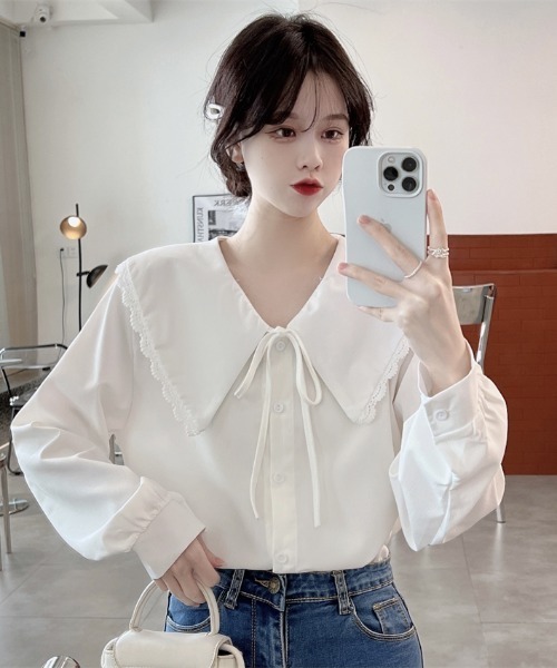 yuue' ( wear )（ユーイ）の「ビッグカラー ロングスリーブ シャツブラウス（シャツ/ブラウス・レディース・ブラウン/ホワイト/ブルー・FREE）」の19枚目の写真