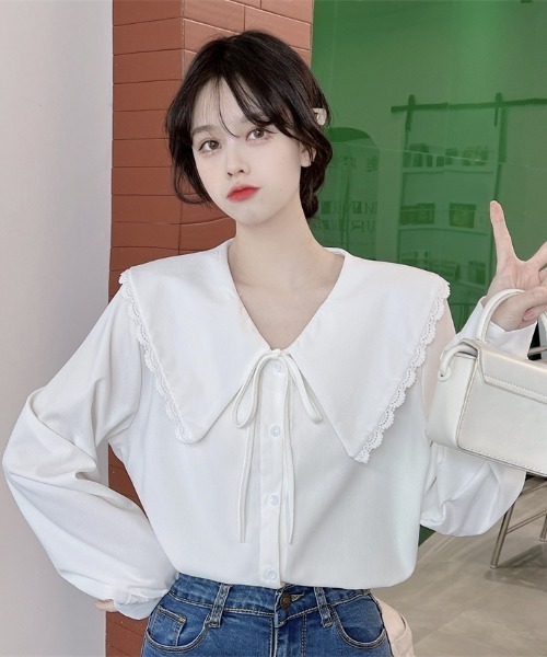 yuue' ( wear )（ユーイ）の「ビッグカラー ロングスリーブ シャツブラウス（シャツ/ブラウス・レディース・ブラウン/ホワイト/ブルー・FREE）」の14枚目の写真