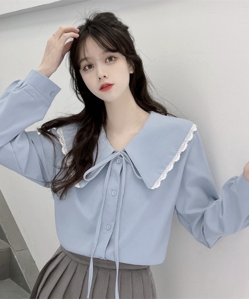 yuue' ( wear )（ユーイ）の「ビッグカラー ロングスリーブ シャツブラウス（シャツ/ブラウス・レディース・ブラウン/ホワイト/ブルー・FREE）」の9枚目の写真