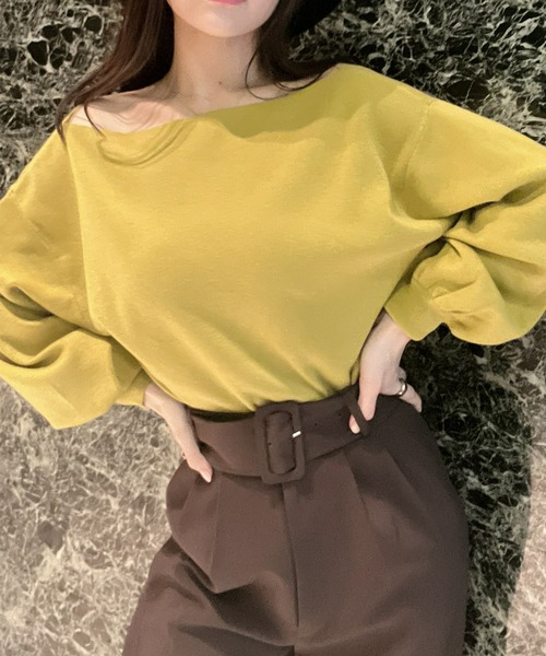 EIMY ISTOIRE(エイミーイストワール)の「ボートネックカラーニット(ニット/セーター・レディース・ホワイト/ピンク/ブラック/グリーン/ブラウン/ライム・FREE)」の22枚目の写真