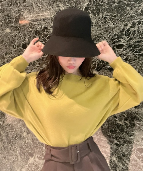 EIMY ISTOIRE(エイミーイストワール)の「ボートネックカラーニット(ニット/セーター・レディース・ホワイト/ピンク/ブラック/グリーン/ブラウン/ライム・FREE)」の21枚目の写真