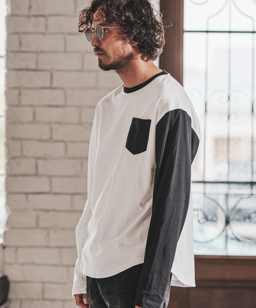 FACTOTUM（ファクトタム）の「mlt3971- One Arm Color Scheme Baseball Type Long-sleeve T-Shirt カットソー（Tシャツ/カットソー・メンズ・ホワイト/グレー系その他/ナチュラル・46/48/44）」の4枚目の写真
