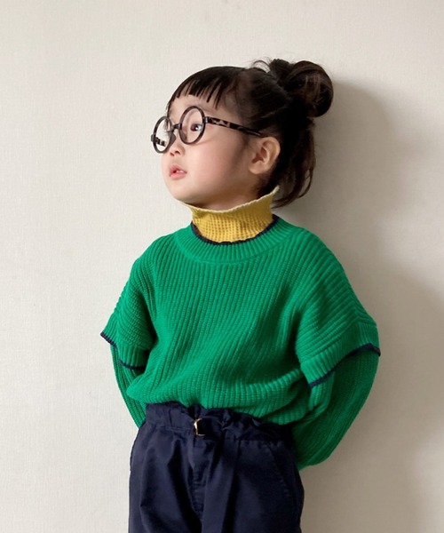 CIAOPANIC TYPY(チャオパニックティピー)の「【KIDS】アゼアミ配色ジャガードニット(ニット/セーター・キッズ・グレー/ブラック/グリーン/アイボリー・S/M/L/XL/XXL)」の4枚目の写真