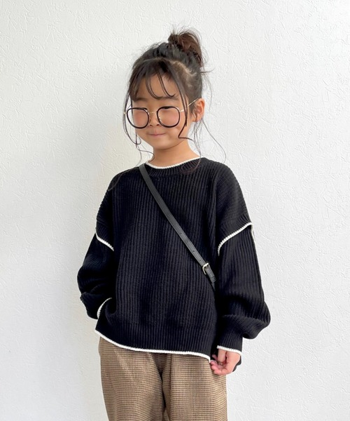 CIAOPANIC TYPY(チャオパニックティピー)の「【KIDS】アゼアミ配色ジャガードニット(ニット/セーター・キッズ・グレー/ブラック/グリーン/アイボリー・S/M/L/XL/XXL)」の1枚目の写真