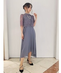 【Cupid Heart】結婚式ドレス!プチハイネックフレアレーススリーブフィッシュテールワンピース