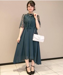 【Cupid Heart】結婚式ドレス！プチハイネックフレアレーススリーブフィッシュテールワンピース