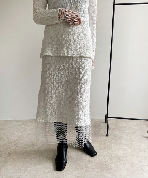 LHELBIE(レルビエ)の「メッシュレイヤードシャーリングスカート(スカート・レディース・ライトグリーン/アイボリー/ブラック・M)」の13枚目の写真