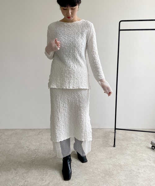 LHELBIE(レルビエ)の「メッシュレイヤードシャーリングスカート(スカート・レディース・ライトグリーン/アイボリー/ブラック・M)」の19枚目の写真