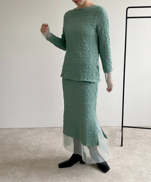 LHELBIE(レルビエ)の「メッシュレイヤードシャーリングスカート(スカート・レディース・ライトグリーン/アイボリー/ブラック・M)」の15枚目の写真